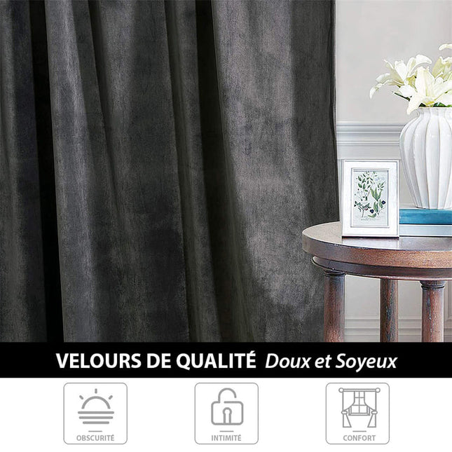 Mørkegrå termisk gardin i fløyel