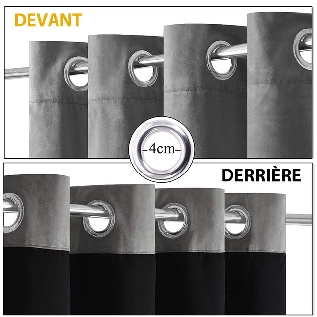 Grå termisk fløyelsgardin med maljer