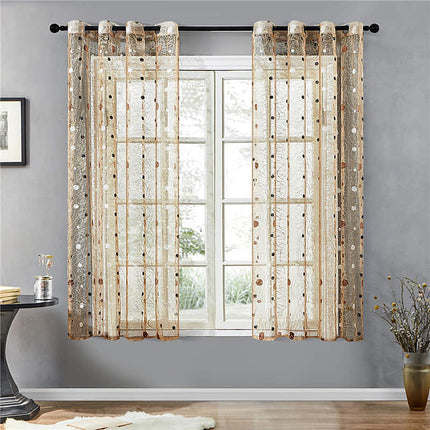 Tynn gardin med brunt fugleredemønster