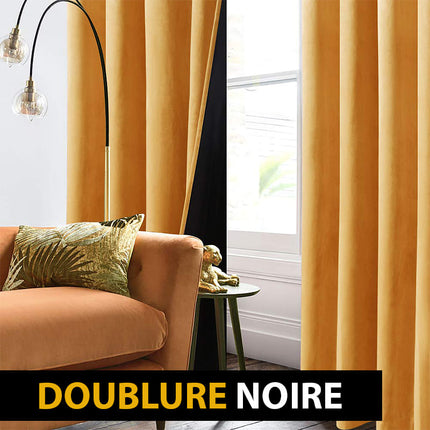 Sennepsgul mørkleggingsgardin i myk fløyel