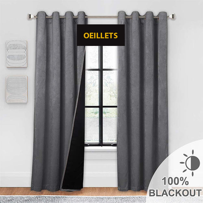 Grå termisk fløyelsgardin med maljer