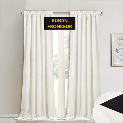 Hvit termisk fløyelsgardin med rynkebånd