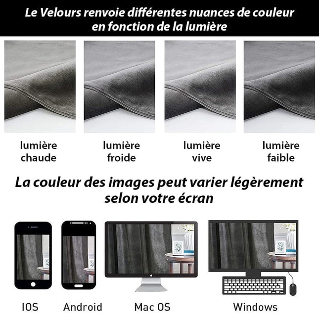 Mørkegrå termisk gardin i fløyel