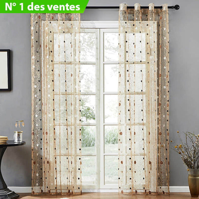 Tynn gardin med brunt fugleredemønster