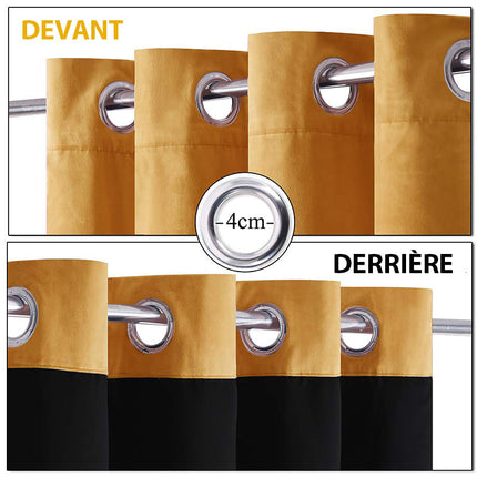 Sennepsgul lystett gardin i fløyelsstoff